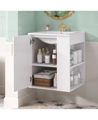 20" Wall Mounted Bathroom Vanity with Sink, Open Shelves Storage, Soft Close Door, Modern Floating Cabinet for Small Space
