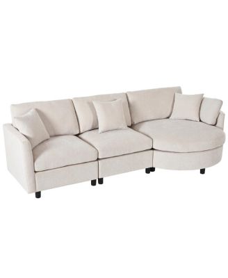 Chenille Curved Chaise 3-Piece Sectional Sofa w/ Pillows