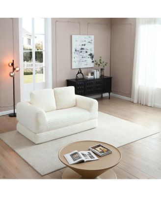  2-in-1 Folding Convertible Sofa Bed, Modern Corduroy Sleeper Couch with 2 Pillows