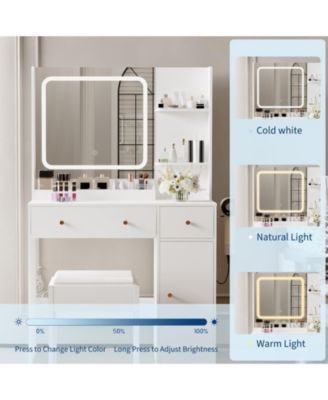 Makeup Vanity Set with 3-Mode LED Mirror, Stool, Storage Drawers and Power Outlet