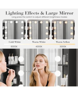 Modern Makeup Vanity Set with 12-LED Mirror, Stool, 2 Drawers, Shelves and Power Outlet