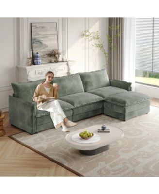 Streamdale Corduroy 3-Seater Cloud Couch with Footrest & Cushions