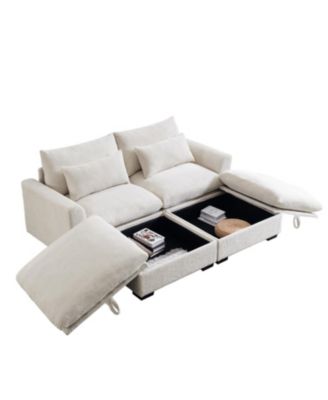 Corduroy 2-Seater Sofa with Storage Footrests