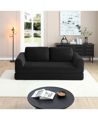 2-in-1 Folding Convertible Sofa Bed, Modern Corduroy Sleeper Couch with 2 Pillows