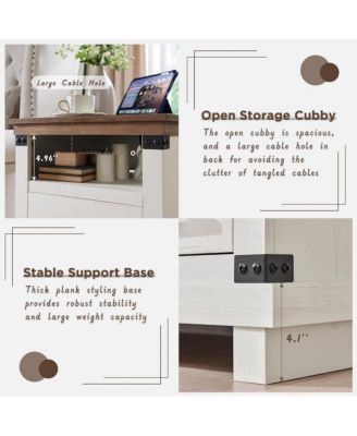 18" Farmhouse Wood Nightstand with 2 Drawers and Charging Station