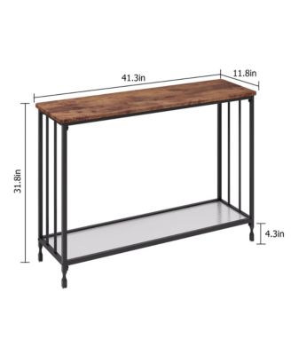 41.5" Narrow Industrial 2-Tier Console Table with Glass Shelf and Metal Frame