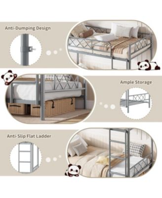 Bunk Bed with Extra High Guardrail, Heavy Duty Metal Frame & Sturdy Slats, No Box Spring Needed, Space Saver