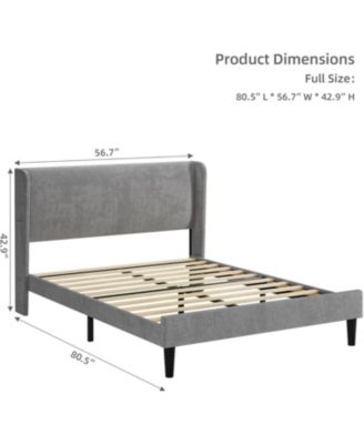 Upholstered Bed Frame With Wingback Velvet Upholstery Wooden Slats Box Spring Optional