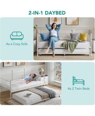 Twin Daybed with Trundle Modern Headboard Metal Slats Sofa Bed Frame Living Guest No Box Spring