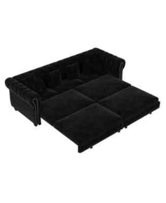  Chesterfield Velvet Pull-Out Sofa Bed with Ottoman