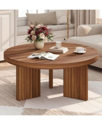 33.5" Round Coffee Table with Fluted Legs and Thick Top,Accent Cocktail Tables for Living Room, Bedroom, Easy Assembly