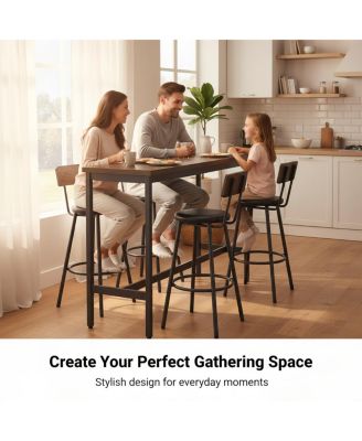 Bar Table and Chairs Set for 3, 4 Piece Industrial Dining Set with Stools