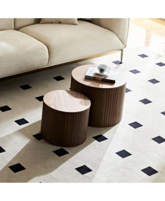 2-Piece MDF Nested Table Set, Handcrafted Round Coffee Tables in Walnut for Living Room & Lounge