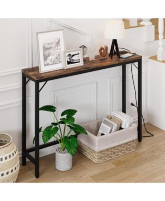 39.3" Narrow Console Table with Built-In Charging Station and Storage