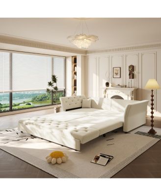 Streamdale Queen Pull Out Sofa Bed with Fabric Flower Design, Velvet Loveseat Bed