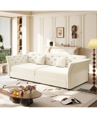 Streamdale Queen Pull Out Sofa Bed with Fabric Flower Design, Velvet Loveseat Bed