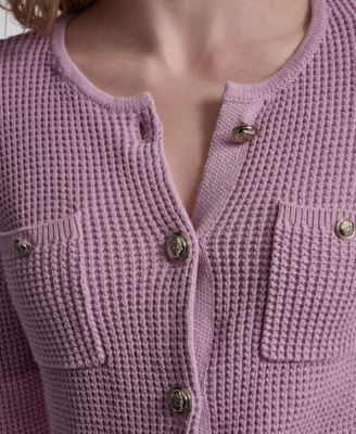 Women's Long-Sleeve Tuck Stitch Crewneck Cardigan