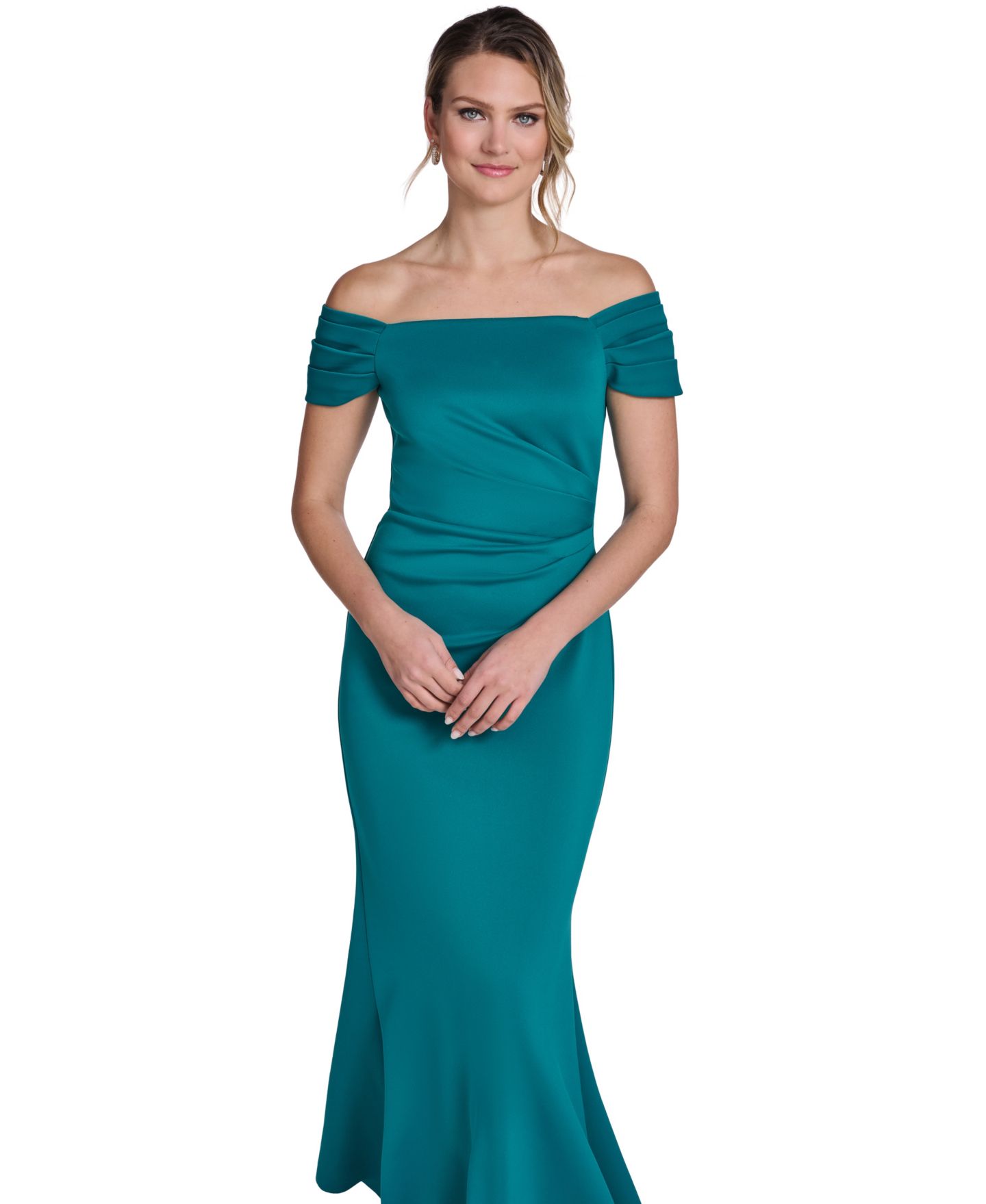 Женские платья Jessica Howard Off-The-Shoulder Side Tuck Gown, цвет: Зелёный — фото 2
