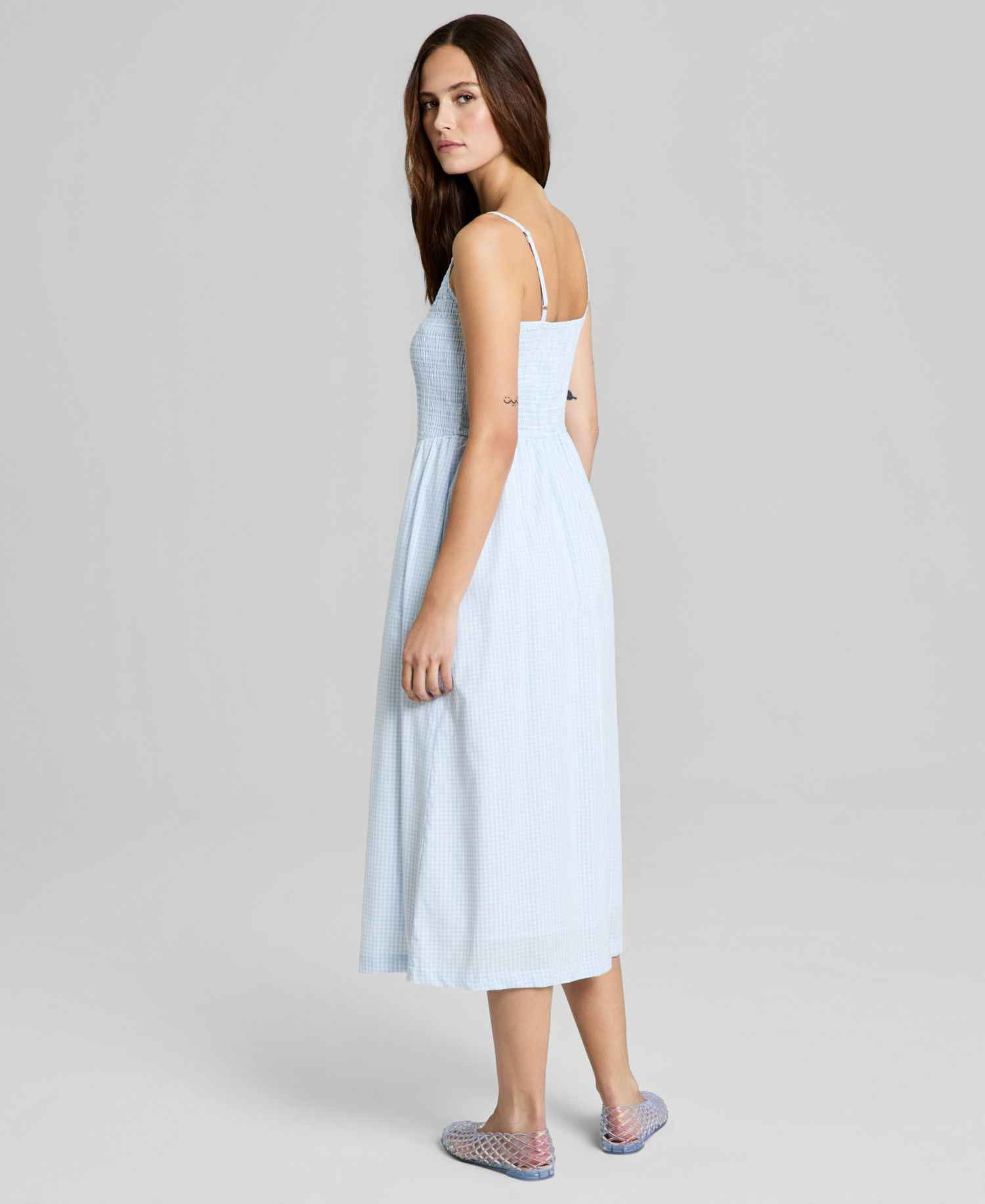 Women's Cotton Gingham Smocked Midi Dress
