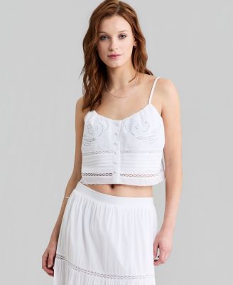 Women's Cutwork-Embroidered Pleated Top