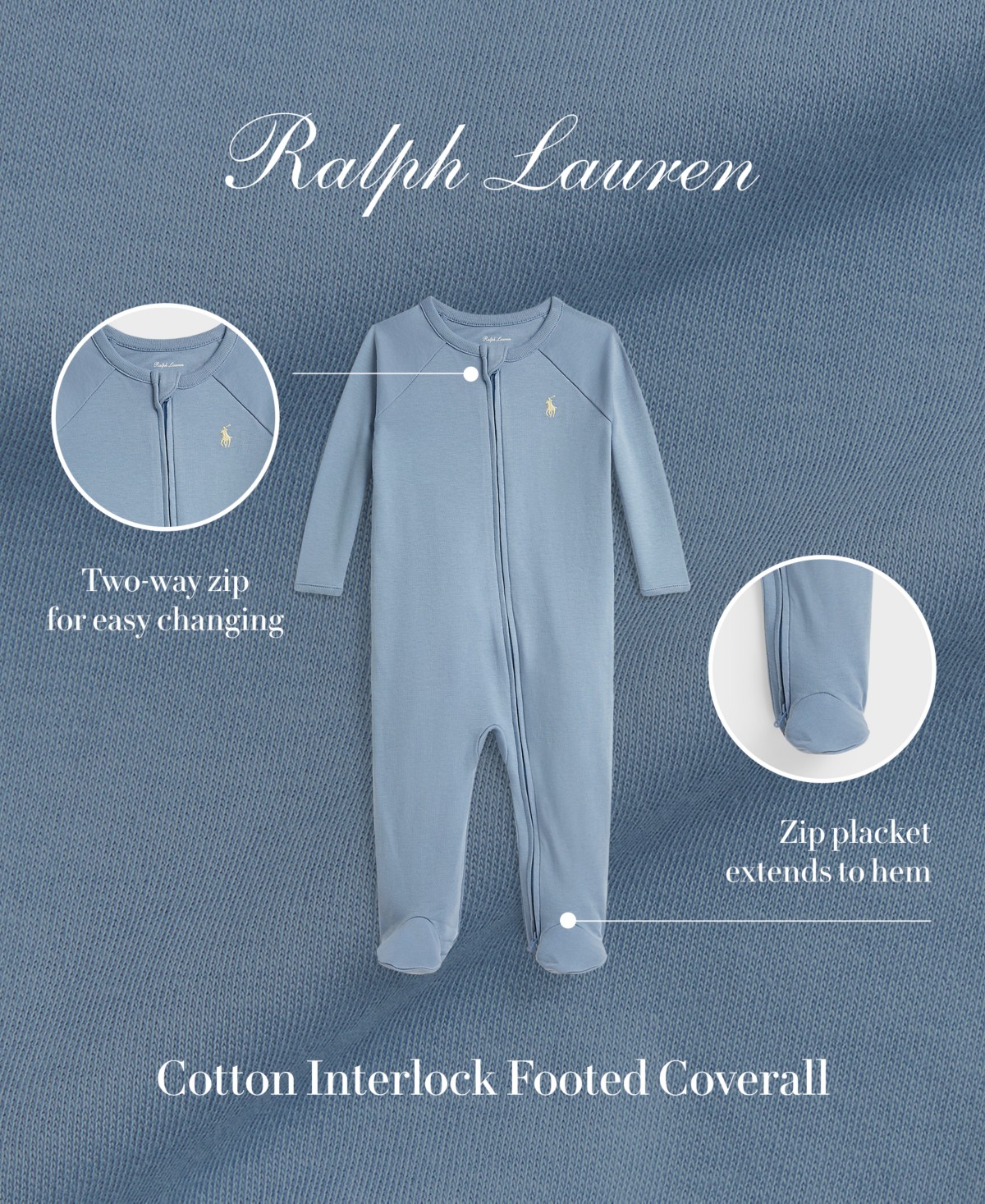 Детские Polo Ralph Lauren Baby Boys' Interlock Footed Coverall — фото 1