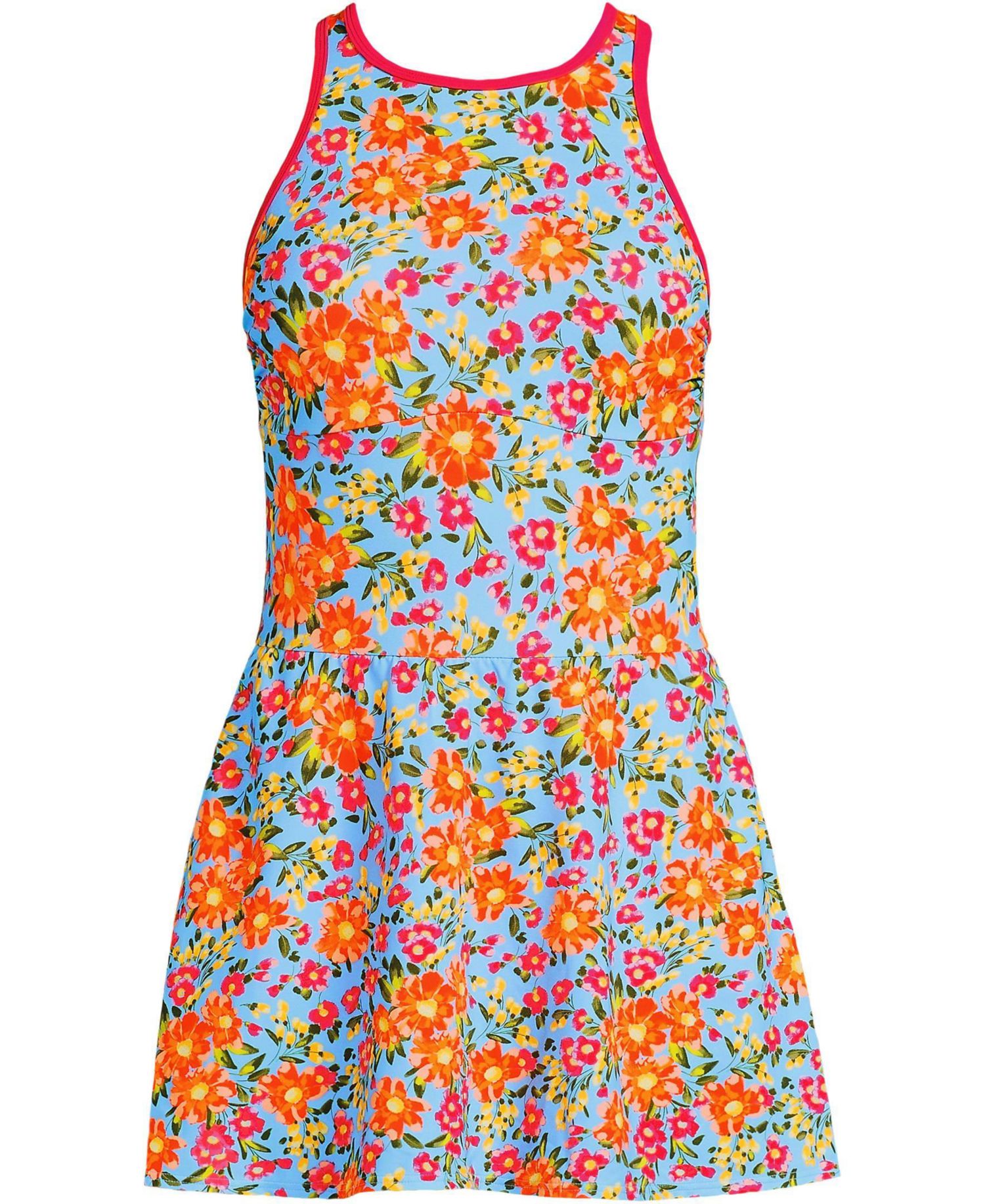 Women's Chlorine Resistant Tugless High Neck Swim Dress One Piece Swimsuit