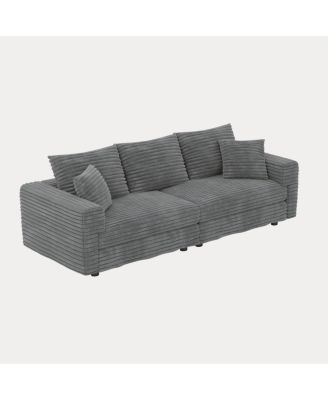 82.7" Corduroy Movable Ottoman 3 Seat Sofa