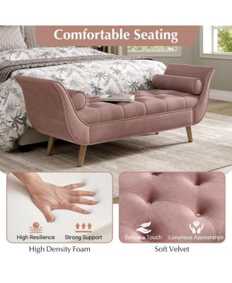  Upholstered Velvet Button Tufted Ottoman Bench with 2 Pillows