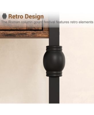 Set of 2 Industrial End Tables with Wooden Top, Drawer and Storage Shelf