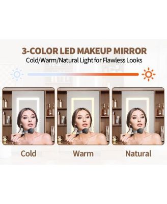 Large Makeup Vanity Desk with 3-Color LED Sliding Mirror, Drawers and Power Outlets