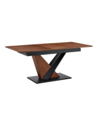 Modern Dark Walnut Marble Dining Table with V-Shaped Metal Legs