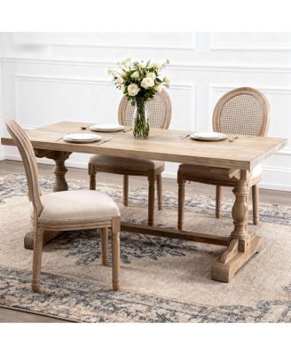 French Style Solid Wood Rattan Back Dining Chair (Set of 2).