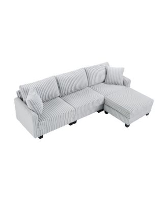 100-inch L-shaped corduroy sofa with modular seating and built-in charging ports