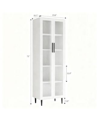 71" Glass Door Bookshelf 5-Tier Display Cabinet Narrow Storage