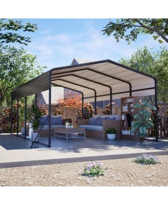 13x20 FT Metal Carport w/ Reinforced Frame & 4 Poles, Steel Roof Shelter