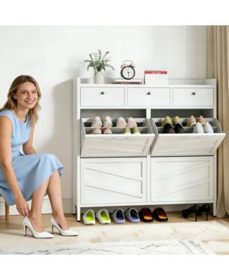 Hidden Slim 4 Flip Drawer & 3 Drawer Feature Shoe Storage Cabinet