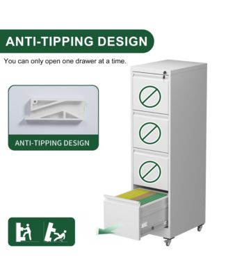 4 Drawer Metal Locking Vertical File Cabinet on Wheels - for Home Office Organizer, Heavy-Duty Filing Storage Cabinet for Letters/Legal/A4