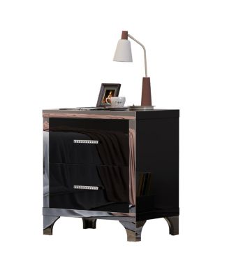 Mirrored 2 Drawer High Gloss Bedside Table – Modern Nightstand