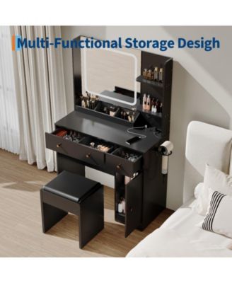 Makeup Vanity Set with 3-Mode LED Mirror, Stool, Storage Drawers and Power Outlet
