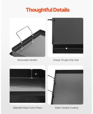 24 x 16 Inch Carbon Steel Griddle Plate for Gas Grill with Handles