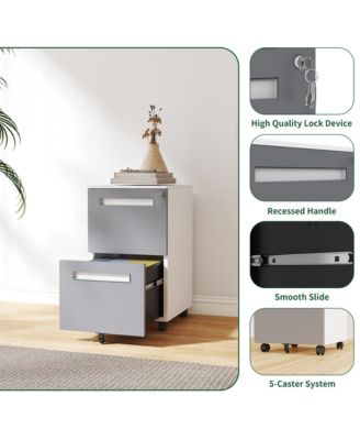 2-Drawer Mobile File Cabinet with Lock, Metal Storage Cabinet on 360° Wheels for Home Office Organizer, Holds A4/Letter/Legal Files