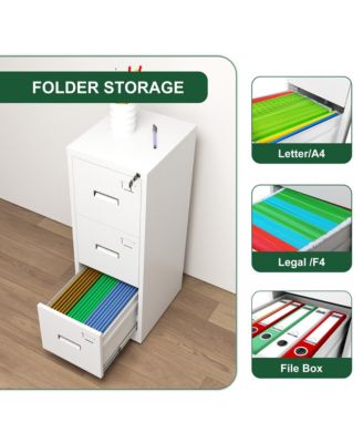 3 Drawer Metal Vertical File Cabinet, Lockable Filing Cabinet with Card Slot, Storage Cabinet for Home Office, Holds A4/Letter/Legal Files