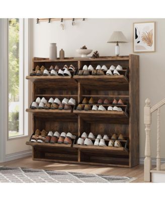 Shoe Cabinet with 6 Flip Drawers, Hidden Shoe Storage Organizer for Entryway, Wooden Shoe Rack with Adjustable Shelf