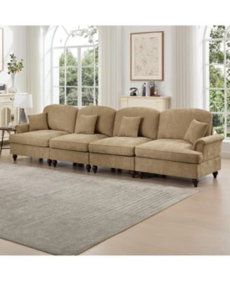 Elegant Mid-Century 4-Seater Chenille Sofa, Flared Arms,