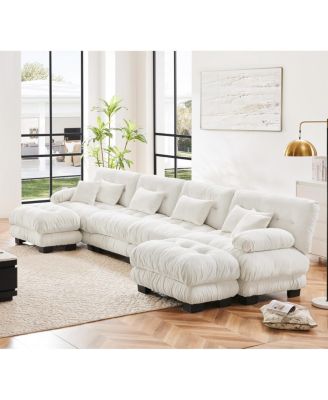 Free Combination Modular Sectional Sofa, U Shaped Couch, 4-Seater Cloud Couch with Ottomans