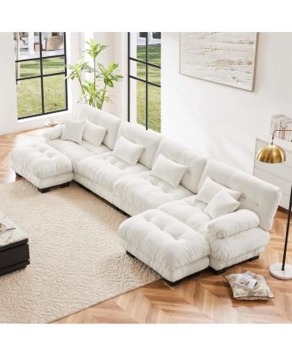 Free Combination Modular Sectional Sofa, U Shaped Couch, 4-Seater Cloud Couch with Ottomans
