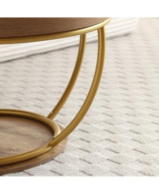 31" Round Industrial Coffee Table with 2-Tier Storage Shelves