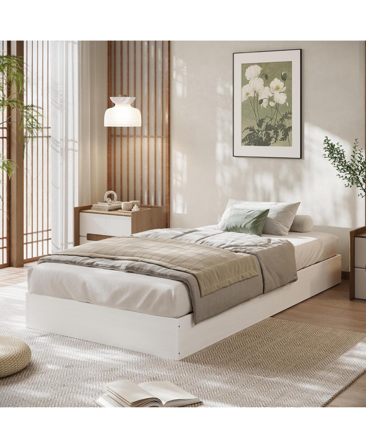 gaomon Wood Platform Bed with Sturdy Wooden Slats, Floor-Standing Bed Frame, Modern Minimalist Design Bed Frame