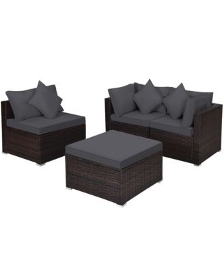 4PCS Patio Rattan Furniture Set Sofa Ottoman Cushion Garden Deck