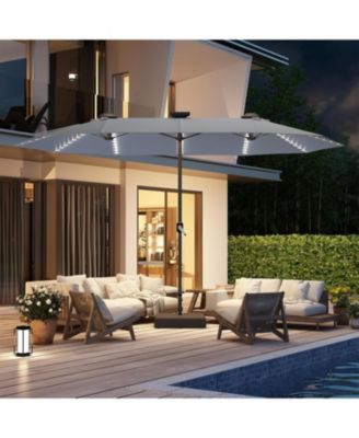 15ft Double-Sided Patio Umbrella with Solar Lights with Base Include Crank Handle|156 Piece LED Lights